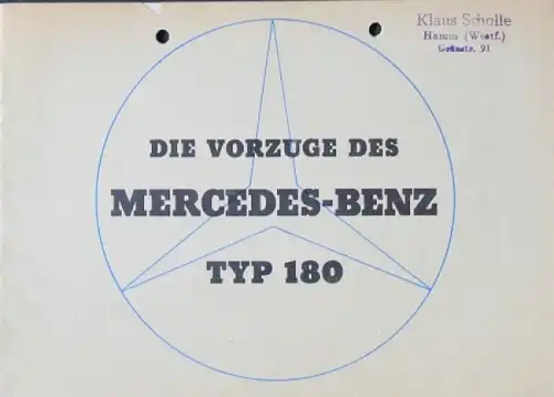 Mercedes-Benz 180 Modellprogramm 1954 "Die Vorzüge des 180" Automobilprospekt (8903)