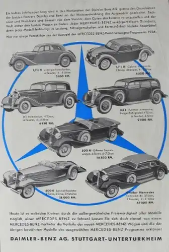 Mercedes-Benz Modellprogramm 1936 "Tradition im Fortschritt" Automobilprospekt (8916)