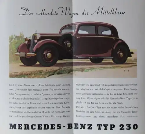 Mercedes-Benz 230 Modellprogramm 1937 Automobilprospekt (8918)