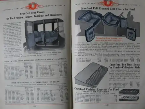 Crawford Modellprogramm 1926 "Manufacturing Auto Fabric Goods" Automobil-Zubehörkatalog (9161)