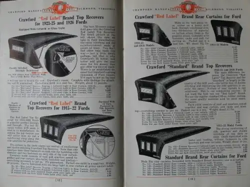 Crawford Modellprogramm 1926 "Manufacturing Auto Fabric Goods" Automobil-Zubehörkatalog (9161)