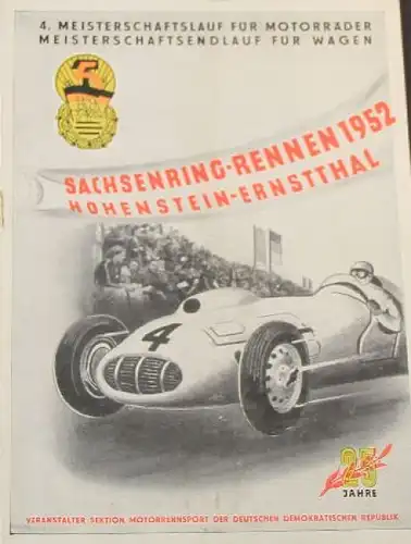 "Sachsenringrennen" Hohenstein Juni 1952 Rennprogramm (9170)
