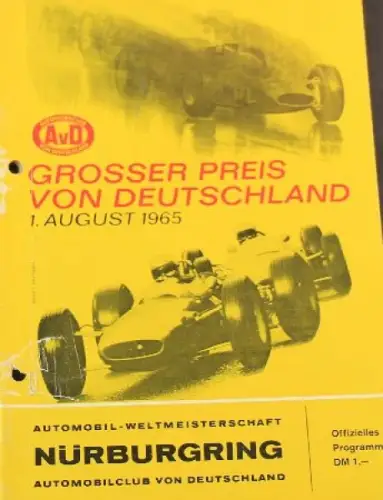 AvD "Großer Preis von Deutschland" Nürburgring August 1965 Rennprogramm (9173)