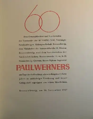 Büssing-NAG "Paul Werner zum 60. Geburtstag" Firmen-Historie 1937 (9417)