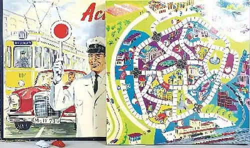 Noris Spiele "Achtung Rot" 1958 Verkehrsbrettspiel in Originalkarton (9539)