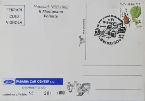 Ferrari Postkarte Tazio Nuvolari 1992 limitierte Edition Ferrariclub (0336)