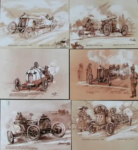 Semmering Rennen 1909 sechs Dix Postkarten (9801)