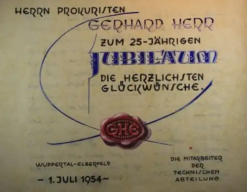 Happich 1954 "25 jähriges Jubiläum von Prokurist Herr" Unikatbox (9838)