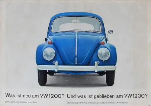 Volkswagen Käfer Modellprogramm 1964 "Was ist neu am VW 1200?" Automobilprospekt (0862)