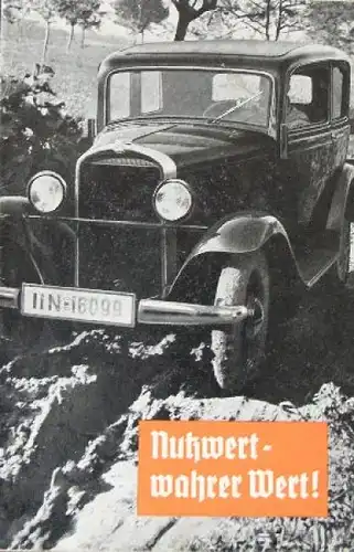 Opel 1,2 Liter Modellprogramm 1935 "Nutzwert - wahrer Wert!" Automobilprospekt (0967)