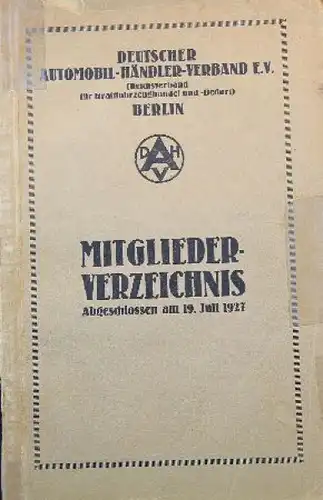 "Mitgliederverzeichnis Deutscher Automobilhändler-Verband" Automobil-Jahrbuch 1927 (9909)