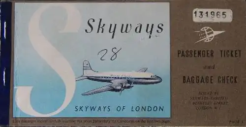 "Skyways of London" original Flugzeug-Passagierticket 1956 (1238)