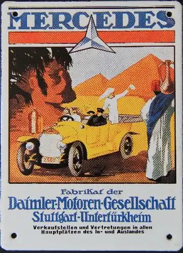 Mercedes-Benz 1914 Werbeschild "Fabrikat der Daimler Motoren Gesellschaft" emailliert (2109)