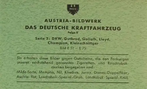 Austria Bildwerke "Das deutsche Kraftfahrzeug" 9 Auto-Bildermappen 1954 (9267)