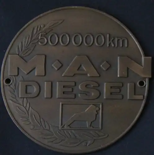 MAN Diesel 500.000 km Plakette 1965 Messing  (2498)