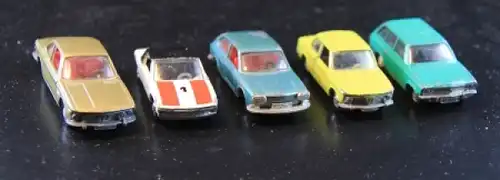 Schuco Konvolut 1972 fünf Autos BMW, Opel, VW Metallmodelle (1760)