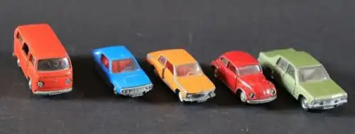 Schuco Konvolut 1972 fünf Autos Renault, Opel, VW, BMW Metallmodelle (1761)