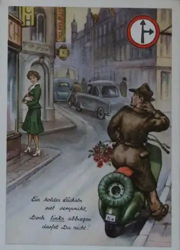 Motorrad-Postkarten 1955 drei Verkehrs-Richtzeichen (2563)