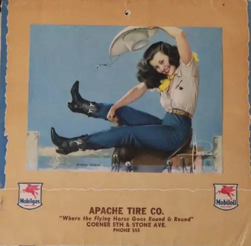 Mobiloil Jahreskalender 1945 "Apache Tires" Rolf Armstrong (2586)