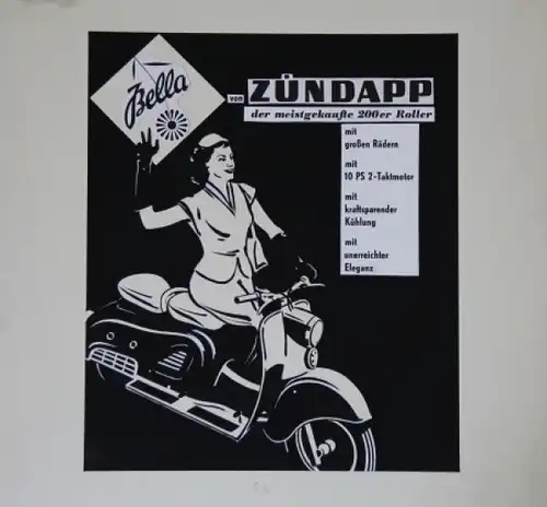 Zündapp Bella Motorroller Werbegrafik 1958 original Entwurf für Printmedien (2904)