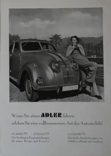 Adler Automobile Modellprogramm 1938 "Sonderschau Wien" Automobilprospekt (3206)