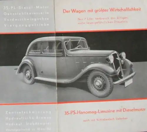 Hanomag Diesel Personenwagen Modellprogramm 1938 Automobilprospekt (3215)