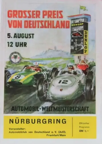 AvD "Großer Preis von Deutschland" Nürburgring August 1962 Rennprogramm (3364)
