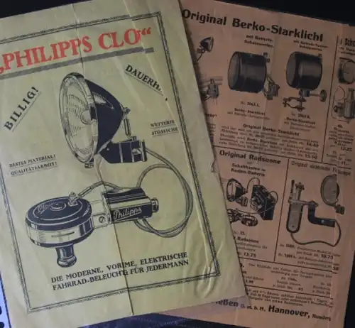 Philipps Clou Fahrradbeleuchtung 1939 Fahrradzubehör-Prospekt (3541)