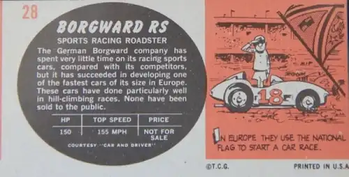 Borgward RS Rennwagen 1954 Sammelkarte (3922)