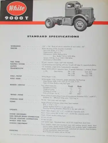White 9000 T Tractor Unit Plan Modellprogramm 1959 Lastwagenprospekt (4056)