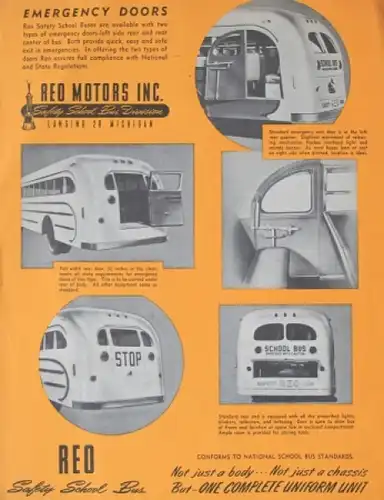 REO Safety School Bus Modell 119/122 Modellprogramm 1948 Busprospekt (4057)
