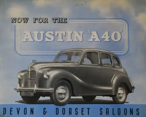 Austin A40 Devon and Dorset Saloon Modellprogramm 1948 Automobilprospekt (4068)