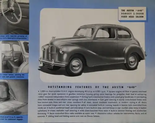 Austin A40 Devon and Dorset Saloon Modellprogramm 1948 Automobilprospekt (4068)