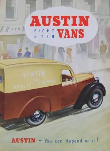 Austin Eight-Ten Vans Modellprogramm 1939 "You can depend on it" Lastwagenprospekt (4099)