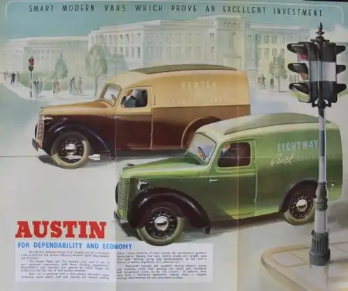 Austin Eight-Ten Vans Modellprogramm 1939 "You can depend on it" Lastwagenprospekt (4099)