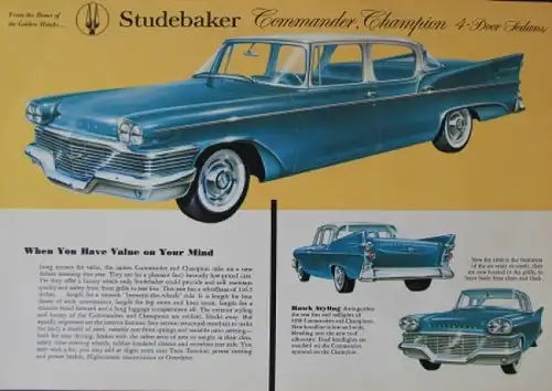 Studebaker Commander Champion Modellprogramm 1958 Automobilprospekt (4114)
