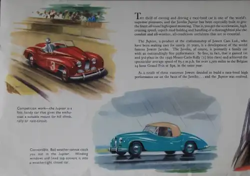 Jowett Javelin Jupiter Modellprogramm 1950 Automobilprospekt (4172)