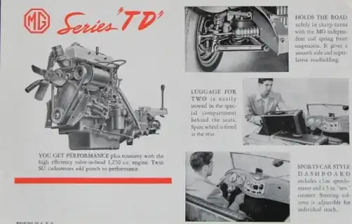 MG TD Midget Modellprogramm 1950 "Safety fast" Automobilprospekt (4177)