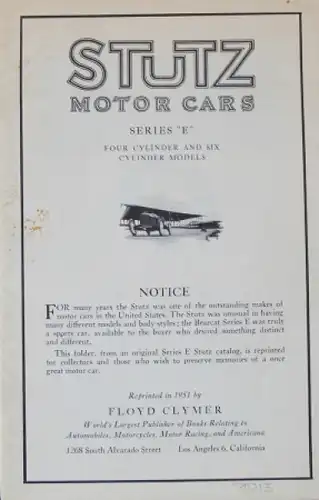 Stutz Motor Cars Series E Modellprogramm 1913 Automobilprospekt (4519)