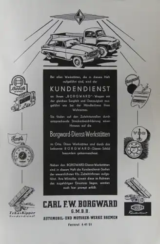 Borgward Händler-Verzeichnis 1956 "Kundendienst-Werkstätten" (4598)