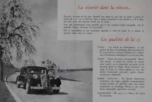 Citroen 15 CV Traction Avant Sechszylinder Modellprogramm 1951 Automobilprospekt (4912)