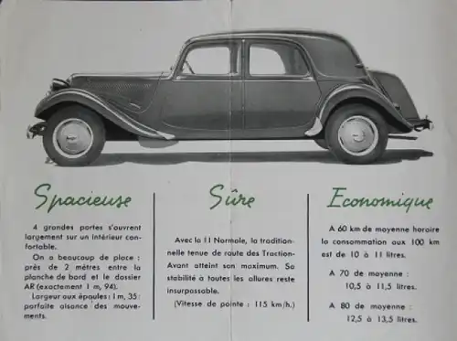 Citroen 11 CV Traction Avant Berline Normale Modellprogramm 1952 Automobilprospekt (4916)