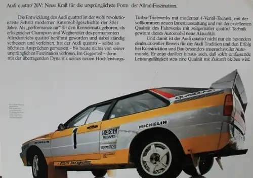 Audi Quattro 20V Modellprogramm 1990 Automobilprospekt-Mappe (5360)