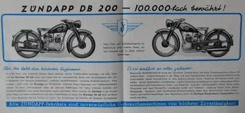 Zündapp DB 200 Modellprogramm 1939 Motorradprospekt (5615)