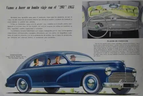 Peugeot 203 Modellprogramm 1955 Automobilprospekt (5637)