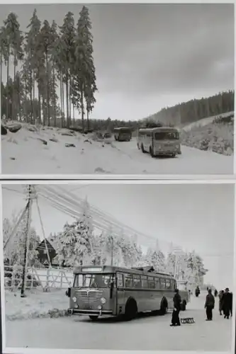 Büssing-NAG Bus auf Reisen durch den Harz 1955 zwei Werksfotos (5768)