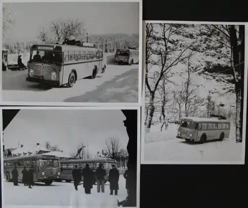 Büssing-NAG Busse im winterlichen Harz 1954 drei Werksfotos (5784)