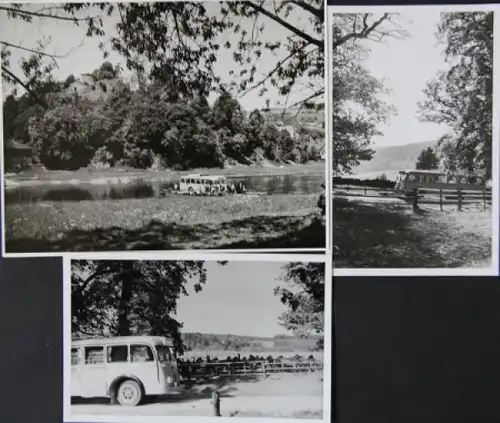 Büssing-NAG Bus auf Reisen durch Deutschland 1954 drei Originalfotos (5794)