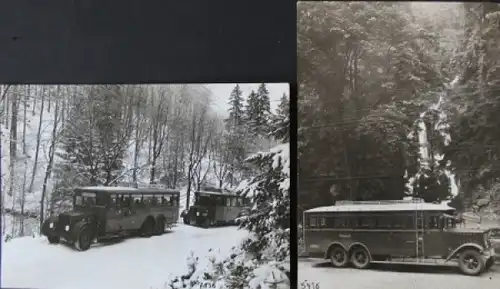 Büssing-NAG Bus auf Reisen im Harz 1925 zwei Werksfotos (5841)