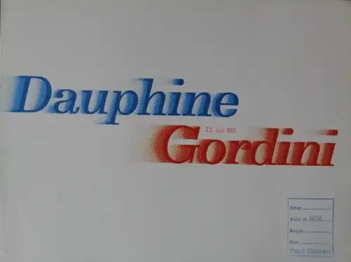 Renault Dauphine Gordini Modellprogramm 1965 Automobilprospekt (6100)